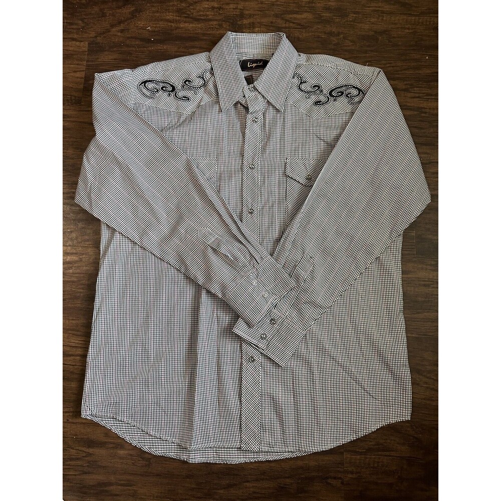 Liquid Men's Shirt Embroidered Western Glass Snap Black White Pink Size XL NWT
